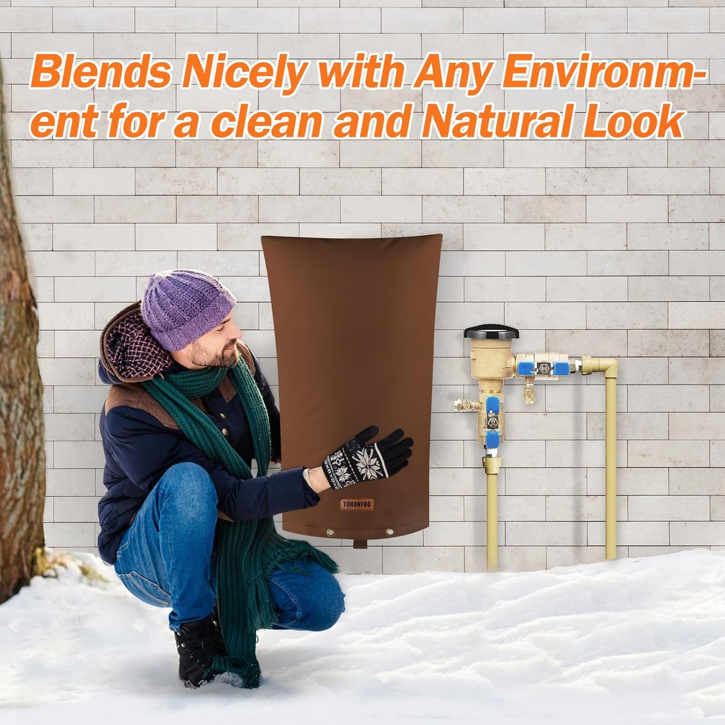 TOHONFOO Backflow Preventer Pipe Insulation Cover (5°F) - Irrigation Sprinkler Valve Insulated Pouch - Water Well Pump Cover - Sturdy 5 Layers for Winter Freeze Protection, 14" W x 26" H, Brown