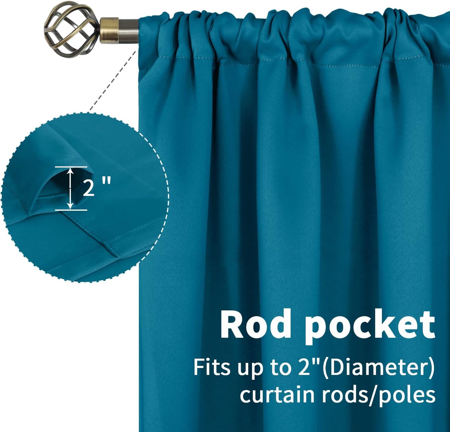 BGment Peacock Blue Blackout Curtains for Kitchen Cafe Window - Short Window Drapes Thermal Insulated Blackout Blinds for Rv Bathroom Privacy, 42 x 40 Inch, 2 Panels