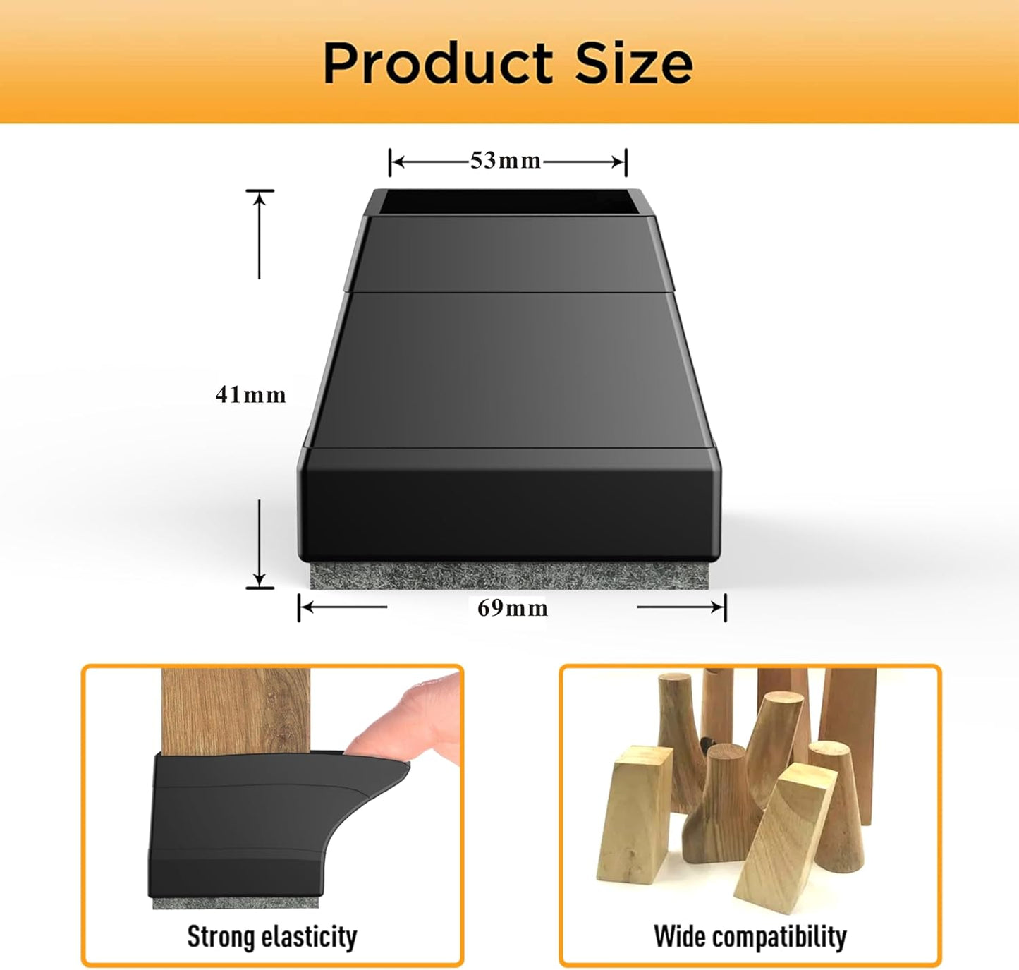 Square Chair Leg Protectors for Hardwood Floors,16 Pcs Silicone Felt Furniture Legs Caps to Prevent Floor from Scratches and Reduce Noise, Easy to Move,（Fit: 2.25" -2.75" Black）.