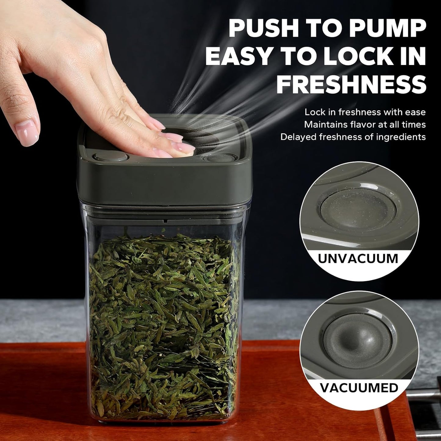 Manual Vacuum Jar With One-Button Vacuum Pump, Airtight Food Cereal Containers Storage With Lids (grey-4pc)