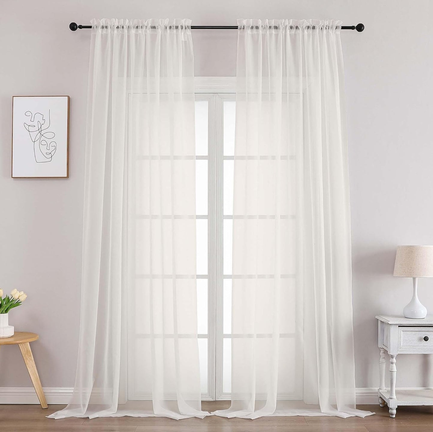 Chyhomenyc Extra Long Ivory Sheer Curtains 120 Inches Long 2 Panels, Light Filtering Ivory Curtains for Living Room, Soft Gentle Voile Rod Pocket Bedroom Window Drapes, 59Wx120L Inch, 10FT, 2PCS