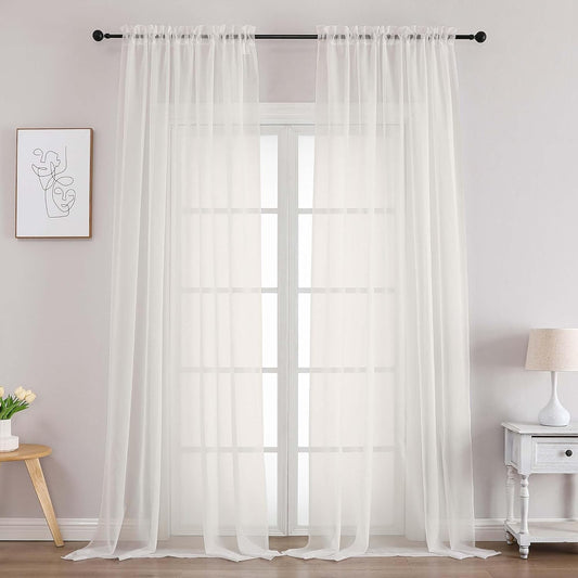 Chyhomenyc Extra Long Ivory Sheer Curtains 120 Inches Long 2 Panels, Light Filtering Ivory Curtains for Living Room, Soft Gentle Voile Rod Pocket Bedroom Window Drapes, 59Wx120L Inch, 10FT, 2PCS