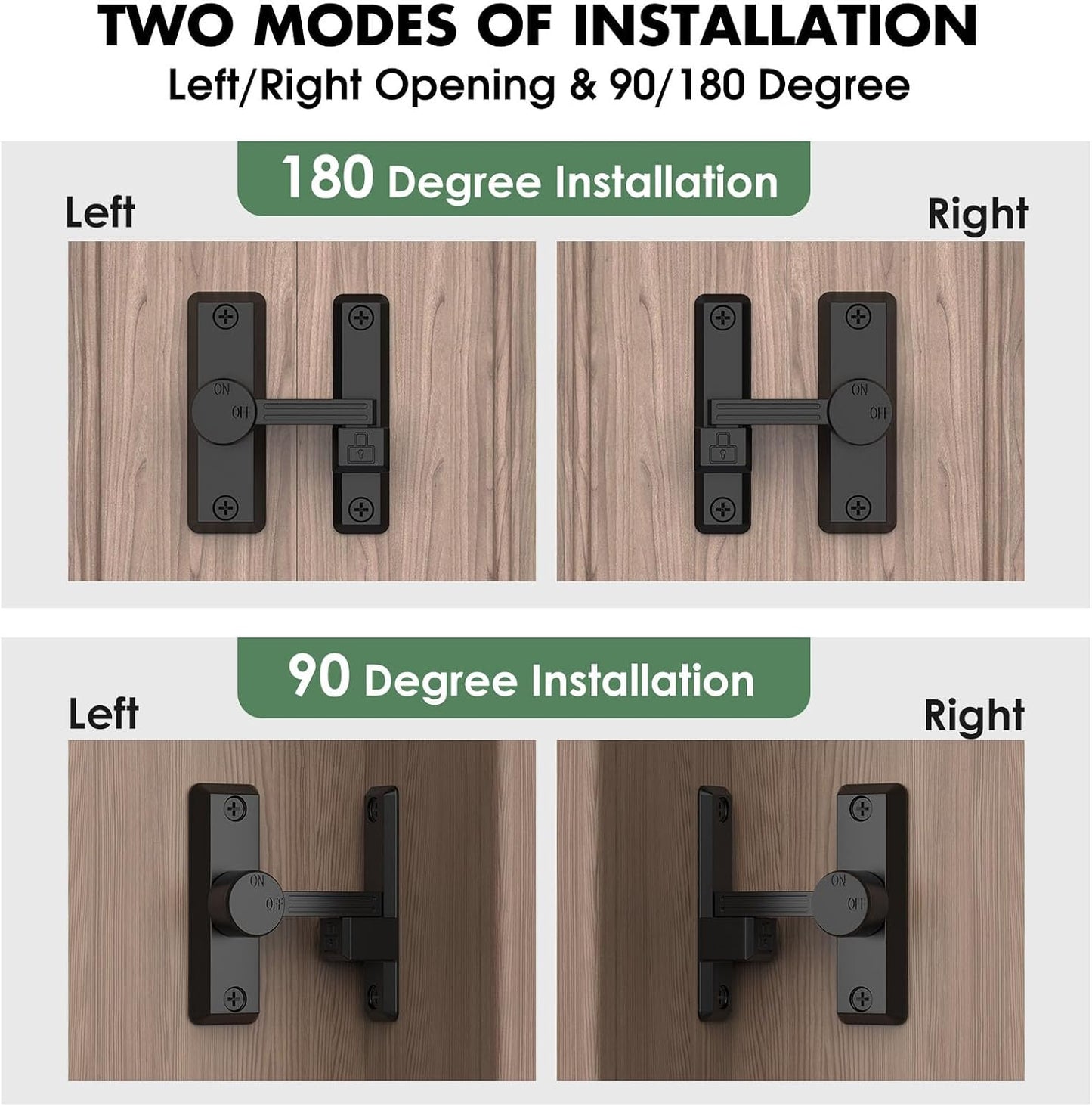 Barn Door Lock Latch, 90/180 Degree Flip Sliding Door Latch for Garage, Bedroom, Cabinet, Sturdy Zinc Alloy Security 90 Degree Lock (Black-2 Pcs)