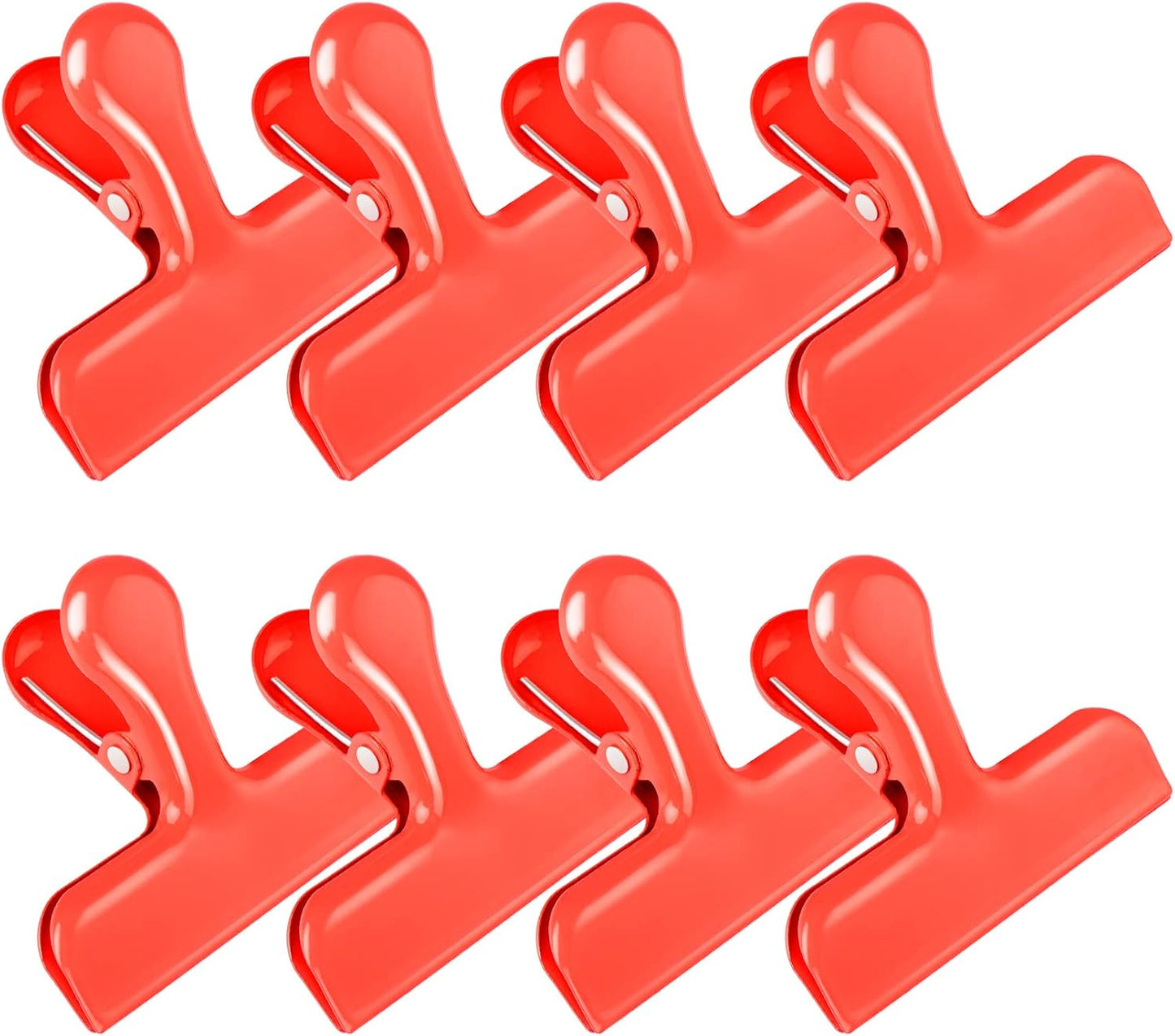 Bag Clips Heavy Duty Stainless Steel Chip Clips, Food Bags Clamp Great for Kitchen Office to Seal Coffee Bags, Paper Sheets - Pack of 8（Red）