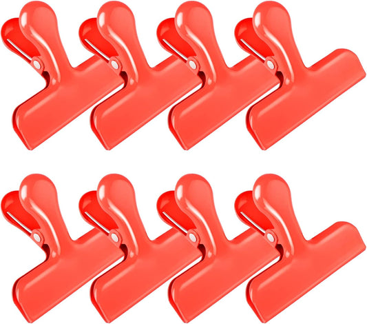 Bag Clips Heavy Duty Stainless Steel Chip Clips, Food Bags Clamp Great for Kitchen Office to Seal Coffee Bags, Paper Sheets - Pack of 8（Red）