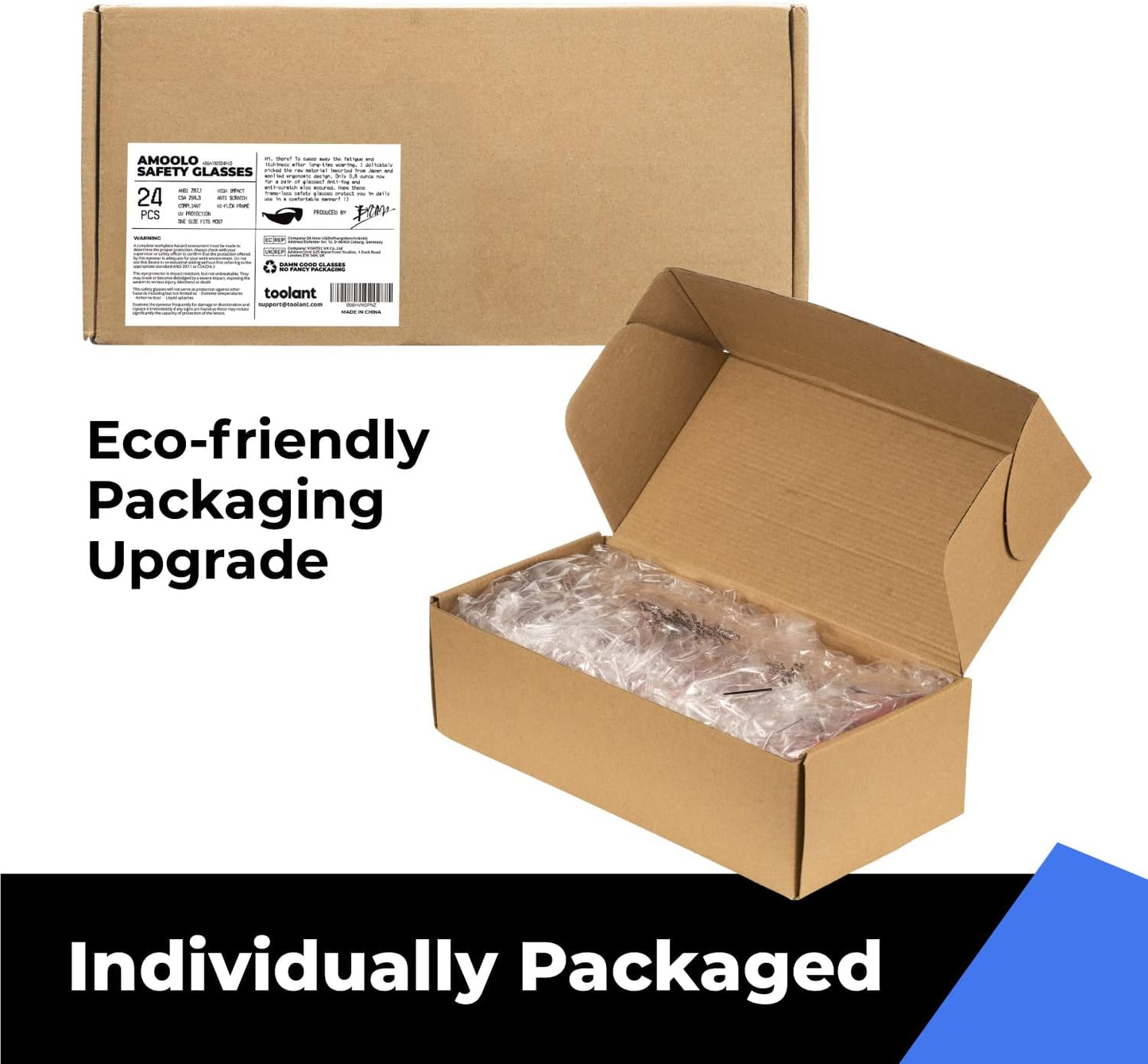 amoolo Clear Safety Glasses Bulk of 24, Protective Eyewear for Men Women, ANSI Z87.1 Impact Resistant Eye Protection for Work, Lab, Construction