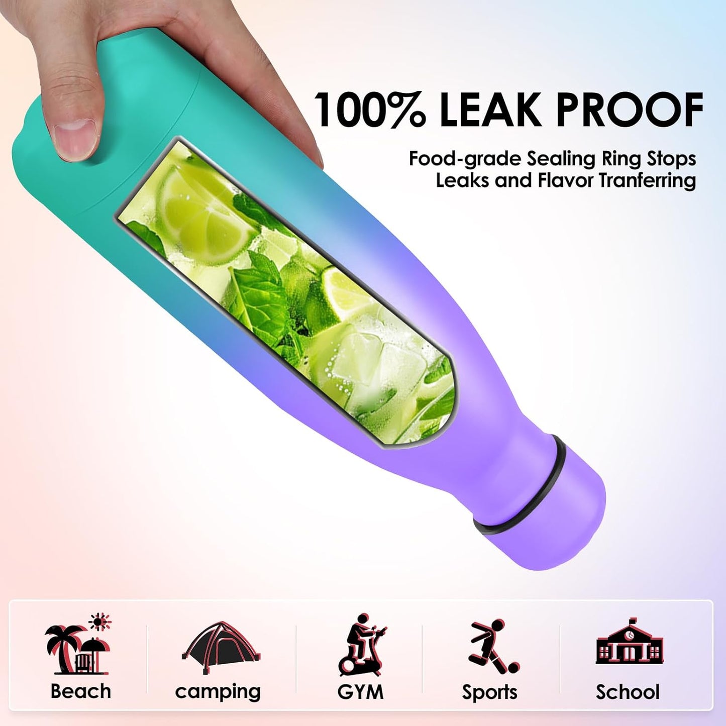 25oz Cola-Bottle Shaped Stainless Steel Leak-proof Water Bottle,Double Wall Vacuum Insulated Metal,Travel Mug For Sports Indoors & Outdoors,BPA-Free Kids Flasks,Purple Green(4 Pack)