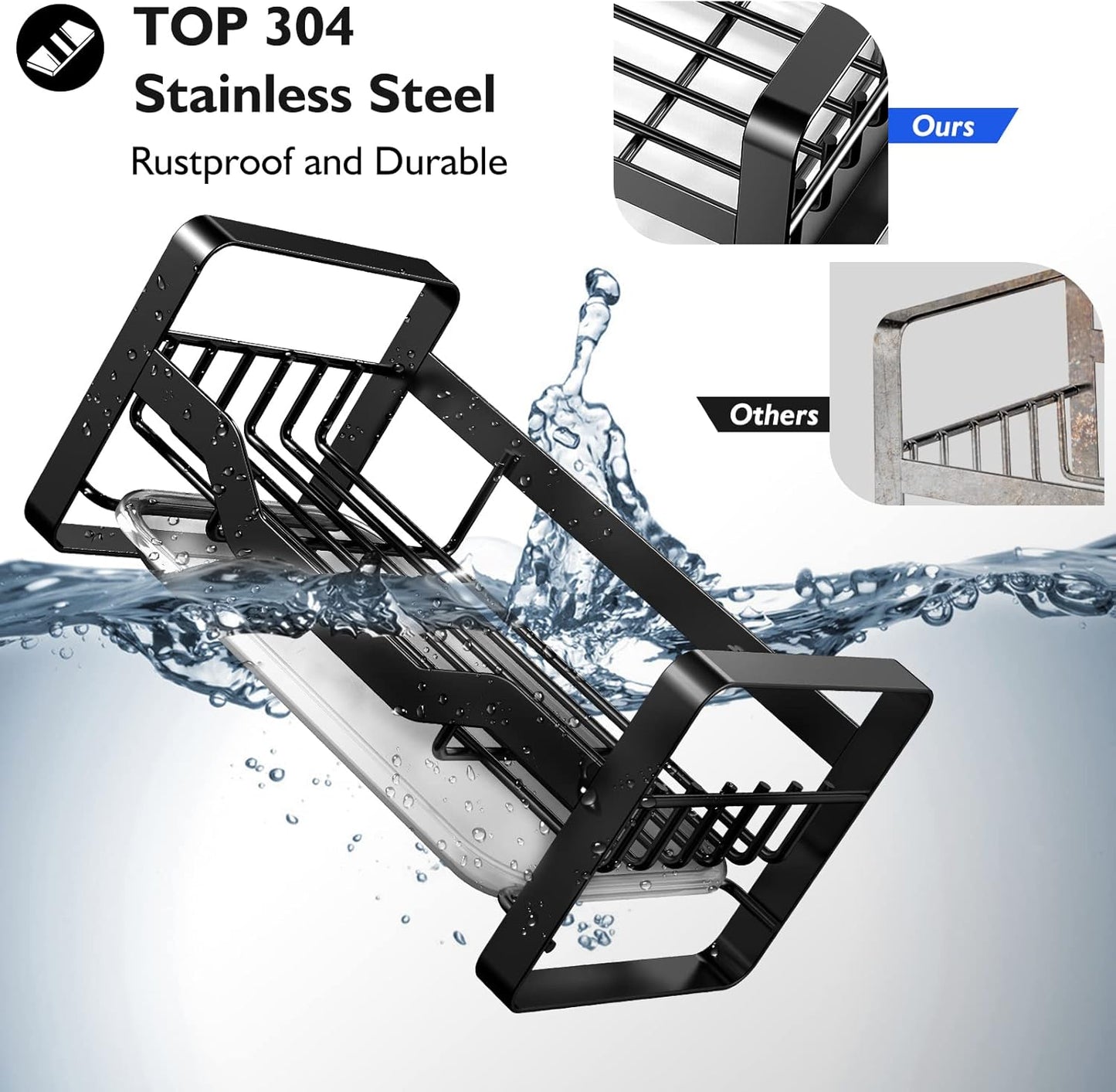 Sink Caddy Sponge Holder,Sponge Holder for Kitchen Sink,Kitchen Sink Organizer for Soap Brush Dispenser,Countertop Sink Caddy Organizer with Removable Drain Tray