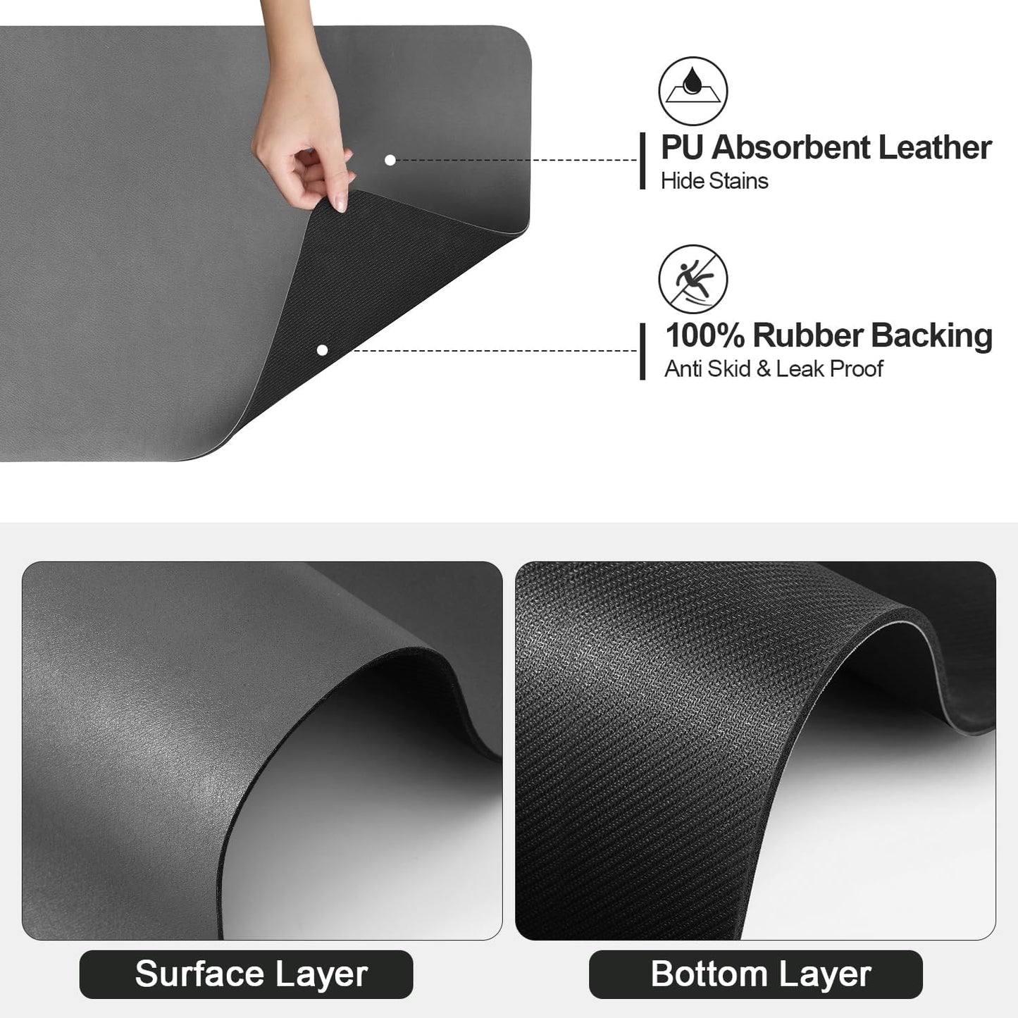 Dish Drying Mat for Kitchen Counter | Coffee Bar Mat for Countertops | Heat Resistant Drainer Mat with Non-slip Rubber Backed | Hide Stain Kitchen Absorbent Draining Mat | Dark Grey 16"x18"