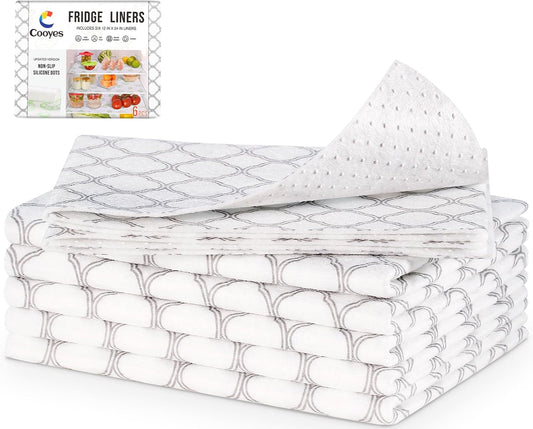 Cooyes Non Slip Refrigerator Liners, 2 in 1 Absorbent Fridge Liners and Fresh Mats Machine Washable, Refrigerator Shelf Paper for Glass Shelves Kitchen Cabinet Drawer