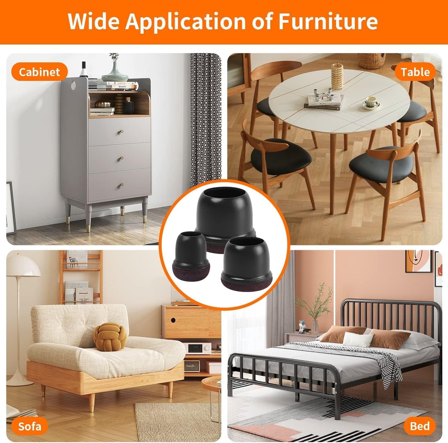 Ezprotekt 24 Pcs Small Black Silicone Chair Leg Floor Protectors for Hardwood Floor, Chair Leg Caps Cover, Felt Furniture Protectors Pads, Bar Stool Leg Protector Round (S Fit: 3/5" to 3/4", 15-19mm)