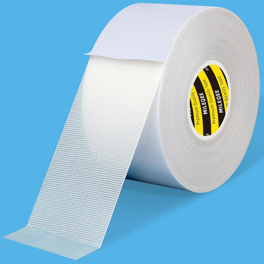 Double Sided Tape Heavy Duty, 2in x 66FT, Universal High Tack Strong Wall Adhesive with Fiberglass Mesh, Super Sticky Resistante Clear Tape, Easy Use Mounting Tape White