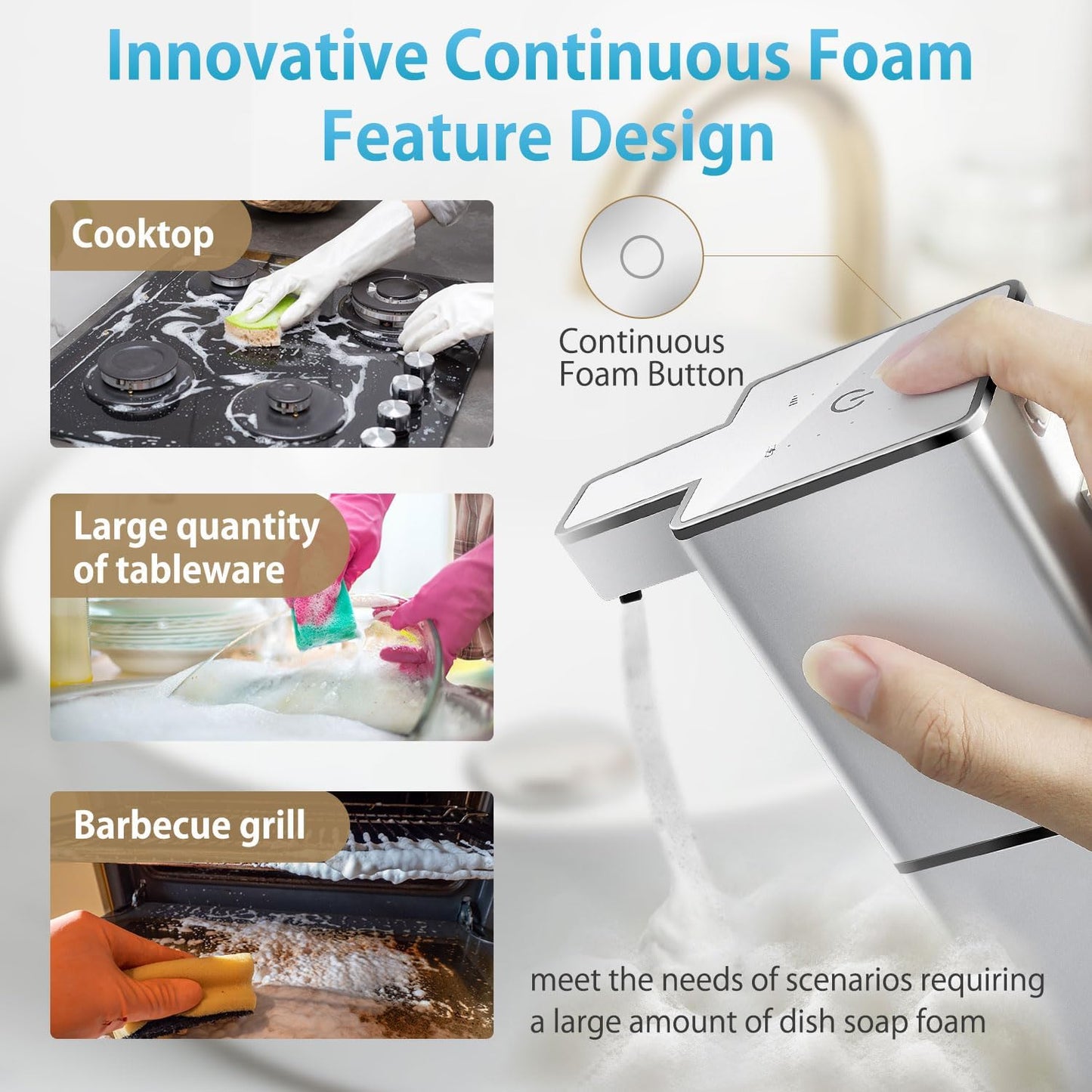 Automatic Foaming Soap Dispenser Touchless 380ml/12.8oz Rechargeable Hand Soap Dispenser Wall Mounted 4 Levels Adjustable Foam Soap Pump for Bathroom Kitchen Dish Soap