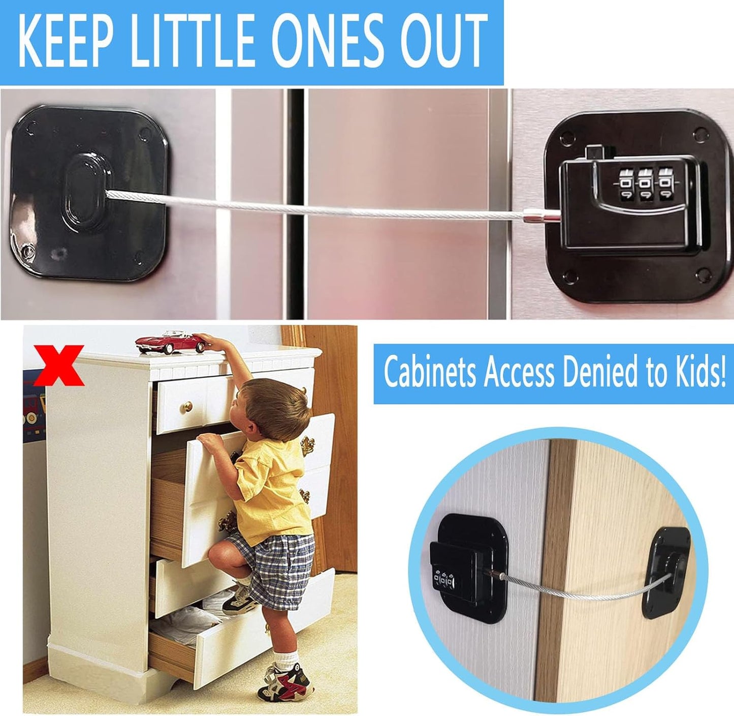 YEYA Upgraded Refrigerator Door Lock with Combination for Adults, Lock for Fridge, Freezer, File Cabinets, Desk Drawers, Locker, Child Safety Latch, Easy Install No Drlling 1 Pack