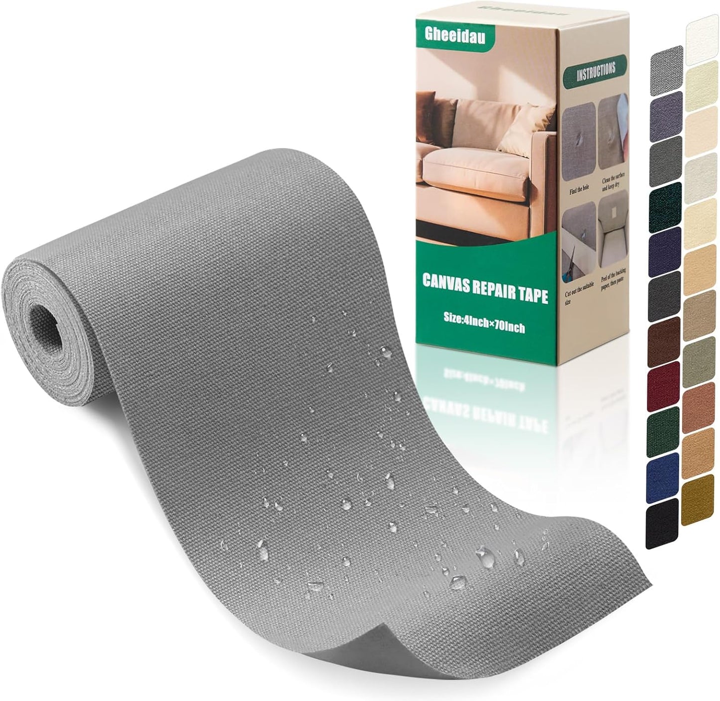 Canvas Repair Tape 4×70 Inch Waterproof Self-Adhesive Fabric Repair Patch for Repairing Boat Covers,Tents,Patio Umbrellas,Car Seats,Luggage,Sofas.(Smoky Grey)