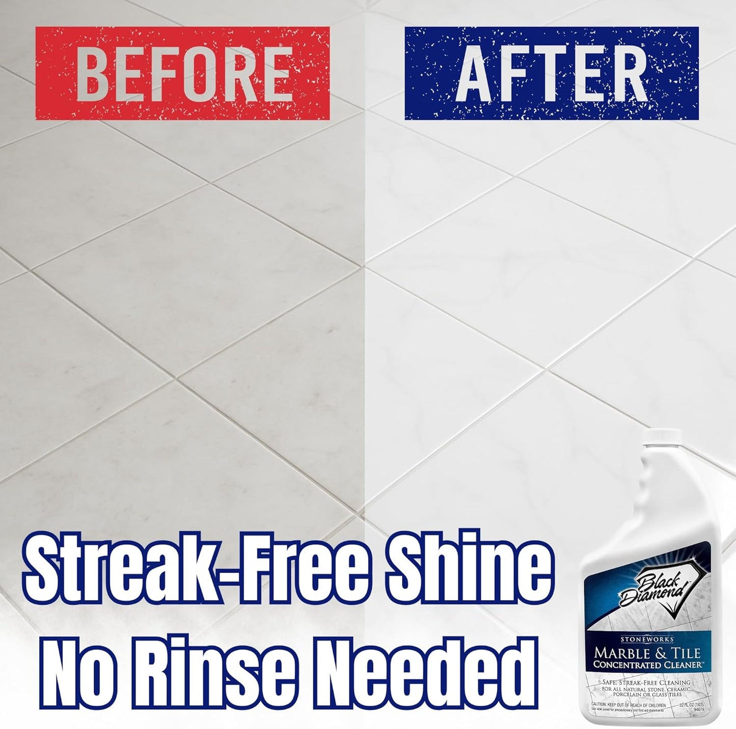 MARBLE & TILE FLOOR CLEANER. Great for Ceramic, Porcelain, Granite, Natural Stone, Vinyl and Brick. No-rinse Concentrate. (1-Quart)