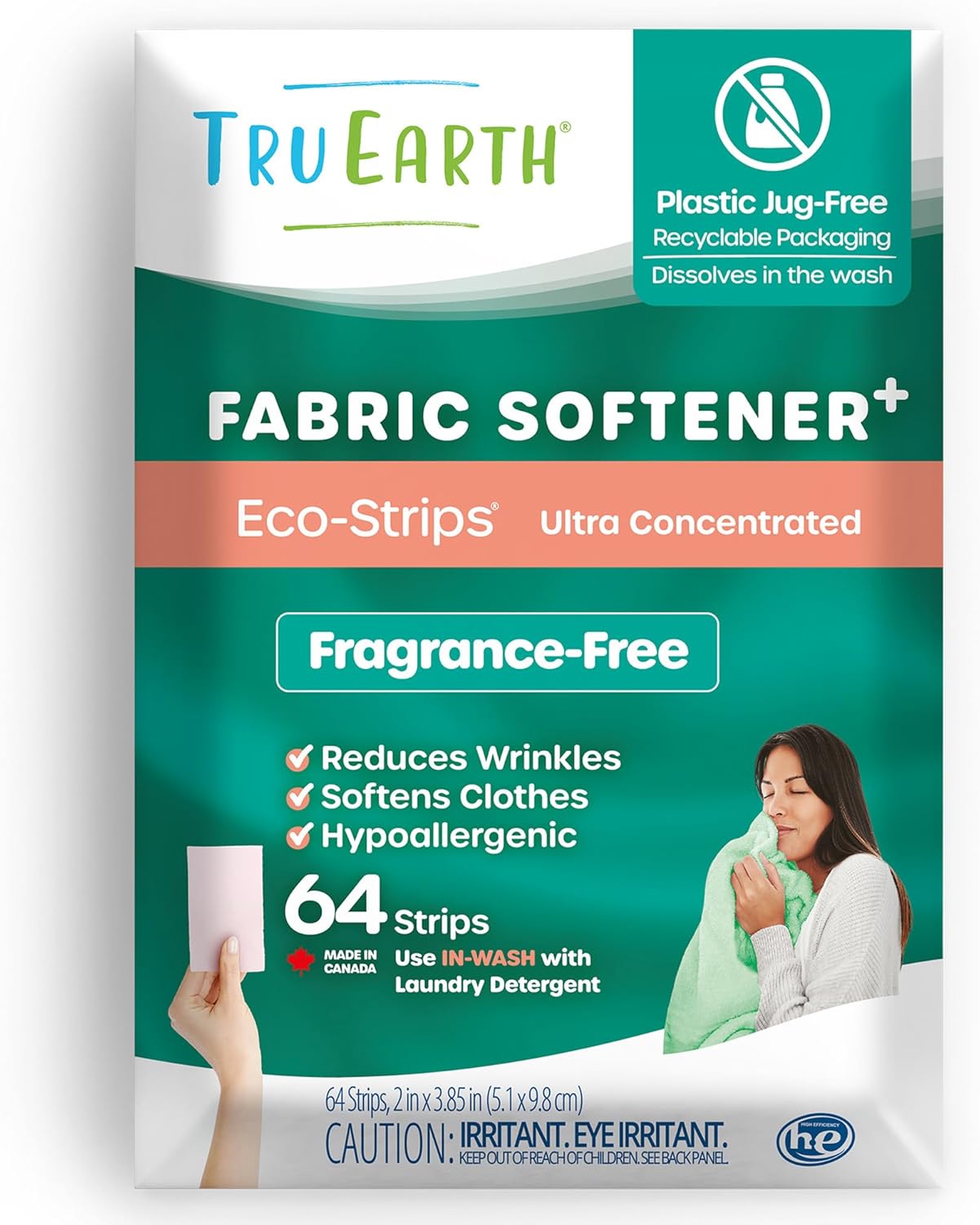 Tru Earth Fabric Softener Strips for Washing Machine, Alternative to Fabric Softener Liquid and Pods, Unscented Fragrance Free, Up to 128 Loads Per 64-Count