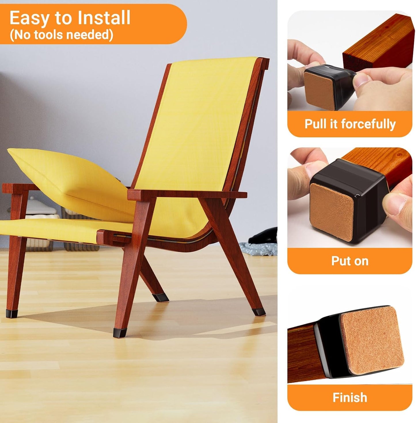 36Pcs Black Square Chair Leg Floor Protectors, Felt Furniture Pads for Hardwood Floors, Chair Leg Protectors for Hardwood Floors, Floor Protectors for Chairs, Reduce Noise - Large, Black