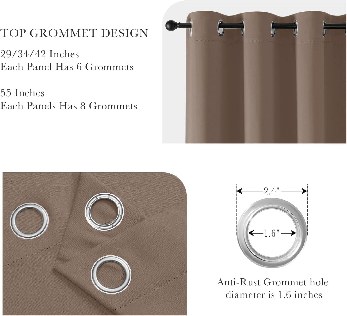 PONY DANCE Window Curtain Panels - Grommets Top Thermal Insulated Light Blocking Curtain Covers for Bedroom Dining Room/Sliding Door and Closet, 55 Width by 80 Inches Length, Mocha, Pack-2