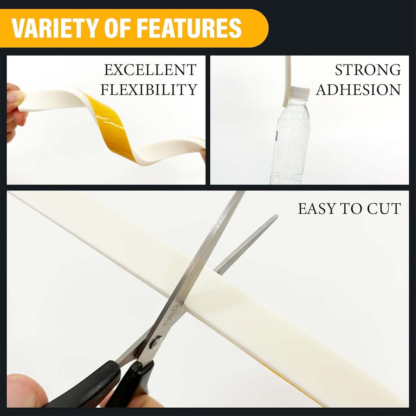 Weather Stripping Foam Tape, 17 Ft Door Seal Strip, EVA Material, High Density 1/4" Thick, No Residue Adhesive, Weatherproof Door Seal Strip for Sliding Door, Windows, White (1/2" Wide)