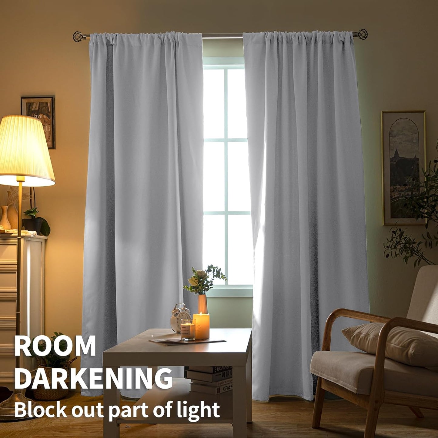 BGment Room Darkening Curtains 45 Inches Length - Rod Pocket Short Window Drapes Thermal Insulated for Bedroom Kitchen Cafe, Greyish White, 34 x 45 Inch, 2 Panels