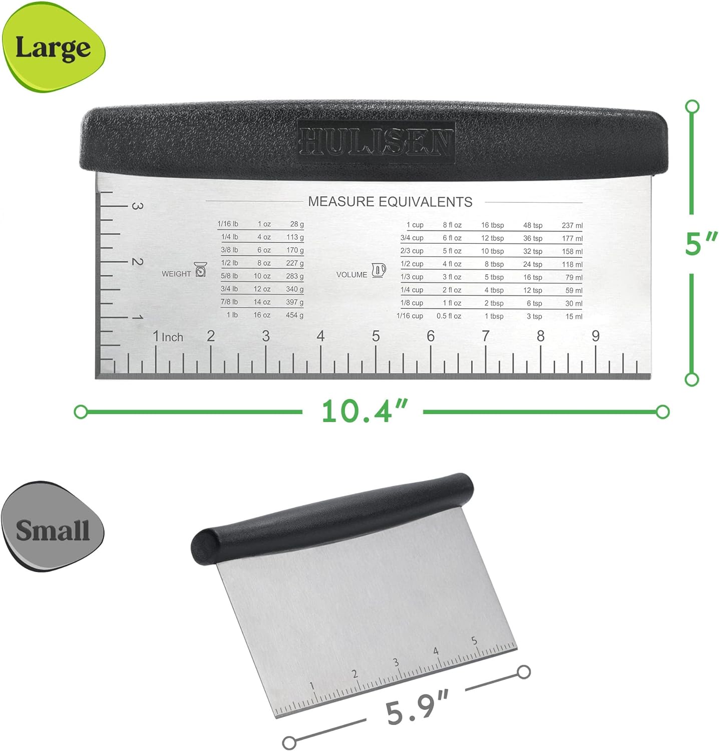 HULISEN Large Bench Scraper for Baking, 10 inch Dough Pastry Scraper with Measuring Scale, Stainless Steel Cake Scraper, Pizza Cutter, Food Chopper, Bread Separator Knife