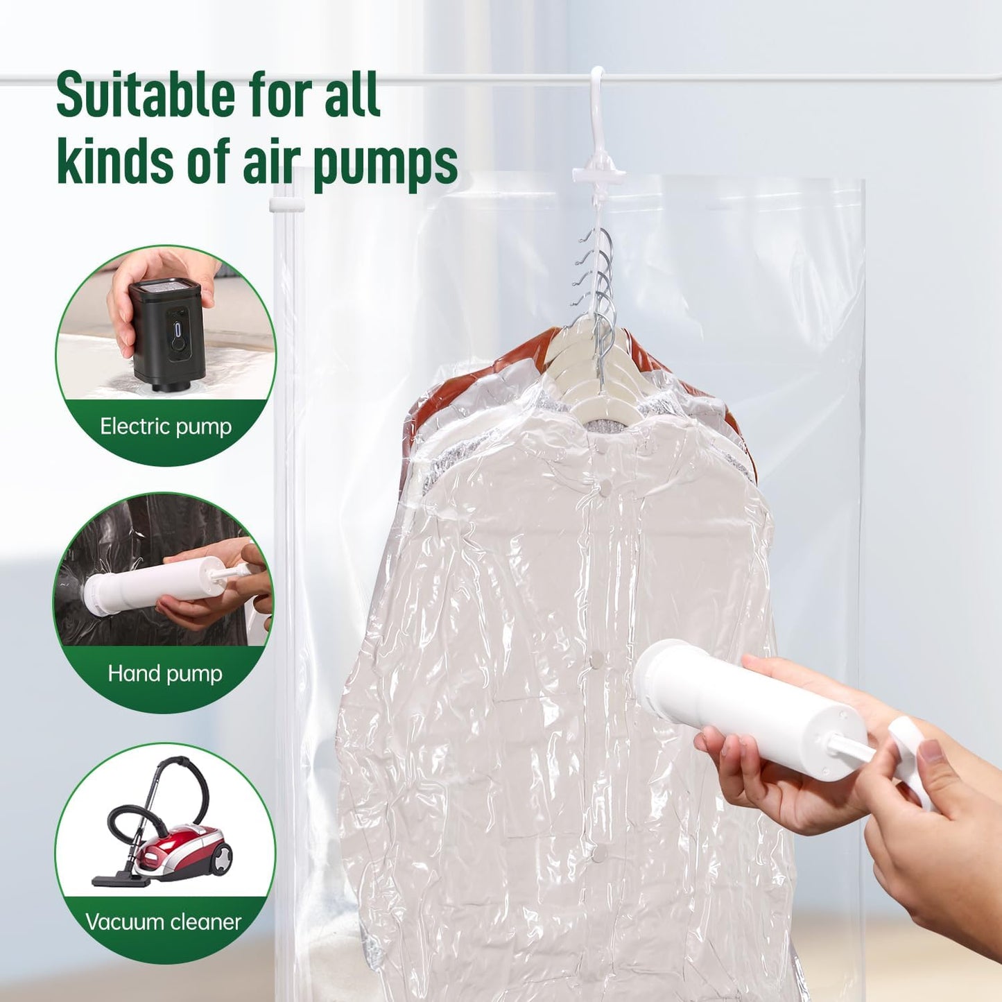 Hanging Vacuum Storage Bags For Clothes With Hand Pump,Coat Storage Bag Hanging,Vacuum Bags For Clothes,Space Saver Vacuum Storage Bags,Garment, Clothing, Dress, Suit, Long Coat, Jacket(Long 6 Pack）