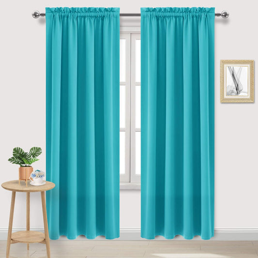 DWCN Blackout Curtains Room Darkening Thermal Insulated Bedroom Curtains Window Curtain Panels, 52 x 84 inches Long, Set of 2 Turquoise Rod Pocket Drapes