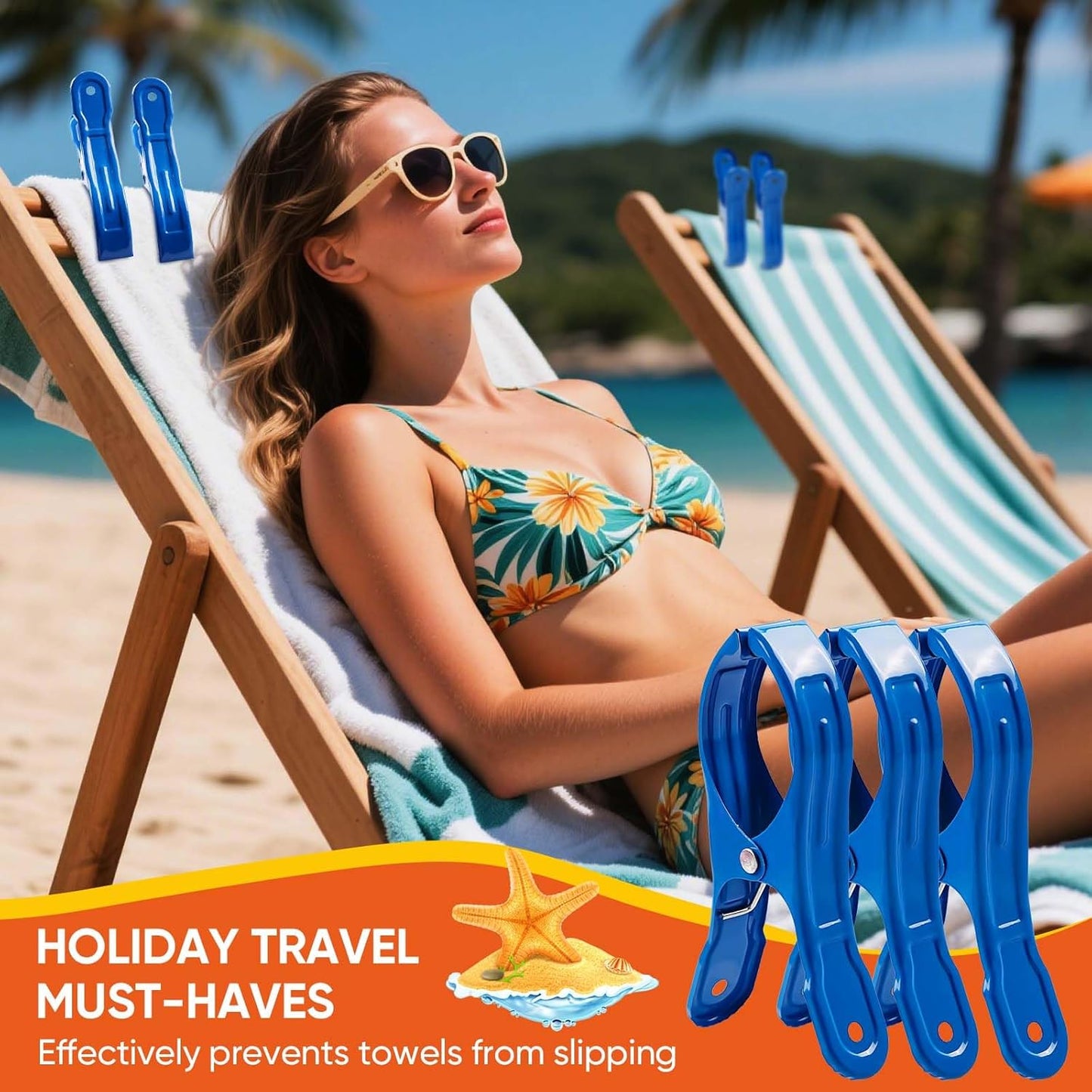 10 Pack Metal Beach Towel Clips, Large Pool Cover Beach Chair Clips for Towel Cruise, Windproof Heavy Duty Clamps Holders Clothespins for Lounge Chairs Pool Covers Clips (Blue)