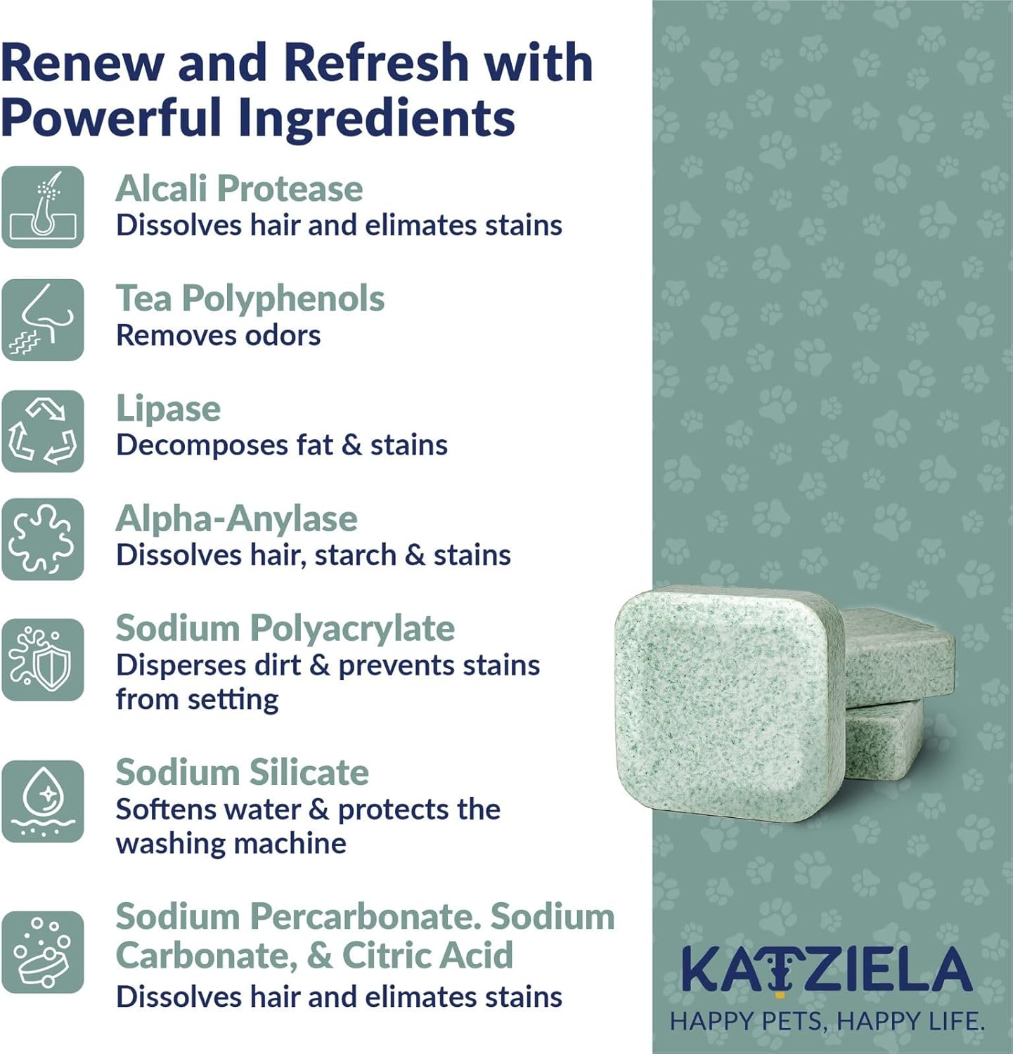 Katziela Washing Machine Cleaner Tablets – 24 Pack (12-Month Supply) – Formulated for Pet Owners – Helps Loosen Pet Hair & Eliminate Odors – Fragrance-Free, Enzyme-Based – Septic Safe & HE Compatible