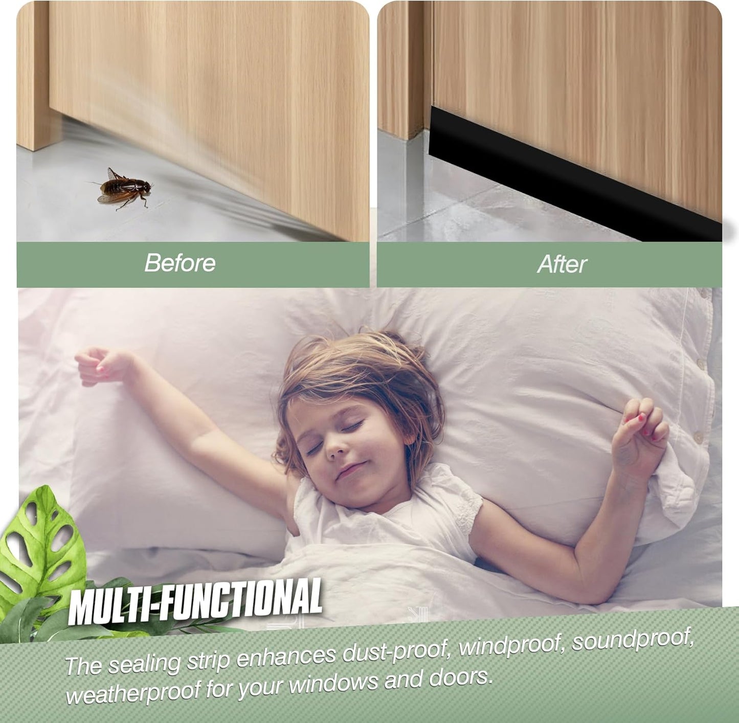 Silicone Weather Stripping Door Seal Strip, 16.4 Feet Self Adhesive Sealing Sticker Sealing Tape for Door Draft Stopper Adhesive for Doors Windows Shower Glass Gaps (Black, Width 45mm)