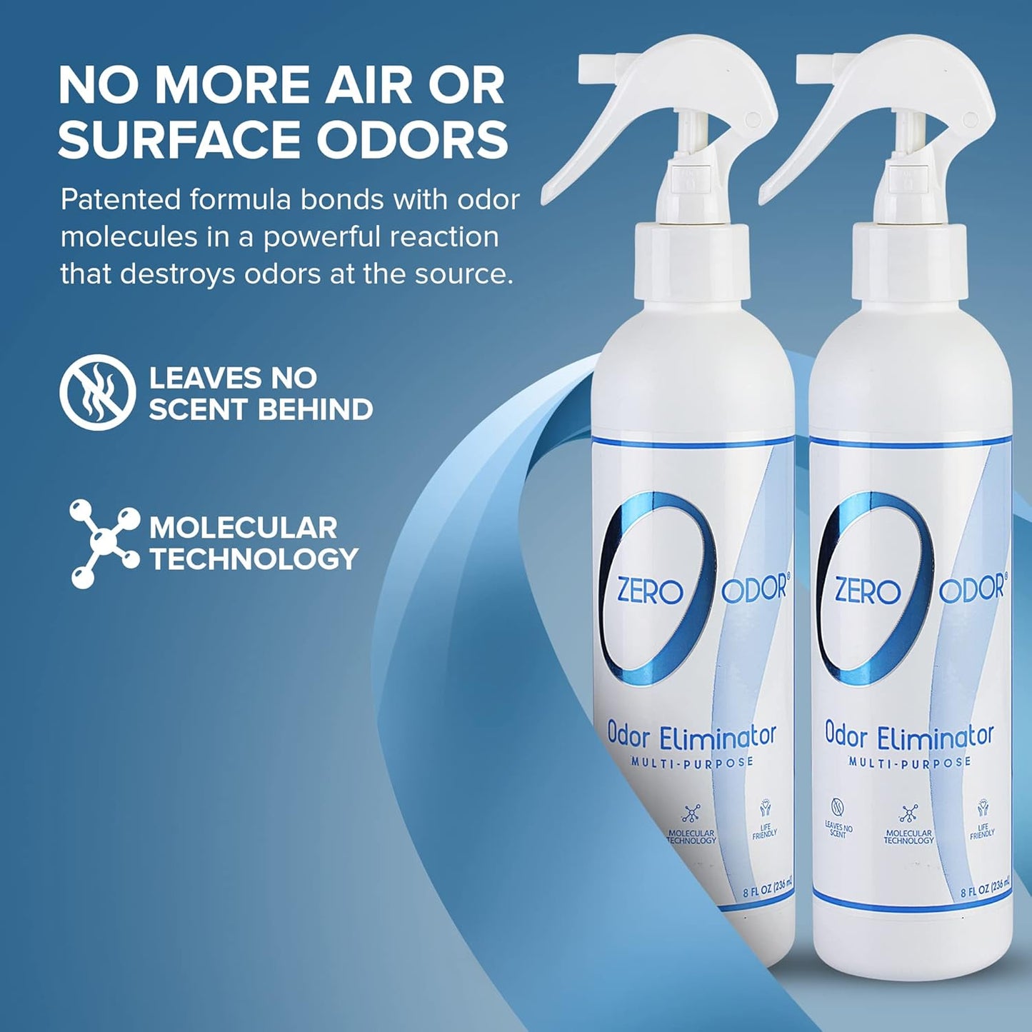 Zero Odor - Multi-Purpose Strong Odor Eliminator for Home, Office, Car, Bathroom, Hotel, Room Deodorizer, and Odor Neutralizer, 8oz Two Pack