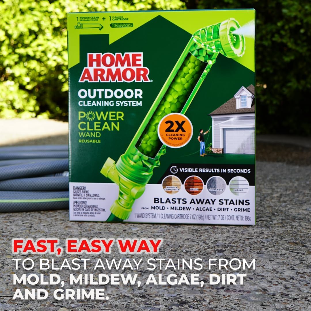 Home Armor Power Clean Wand, Outdoor Cleaning System, Blasts Away Stains from Mold, Mildew, Algae, Dirt and Grime for Visible Results in Seconds, No Scrubbing Required, Reusable