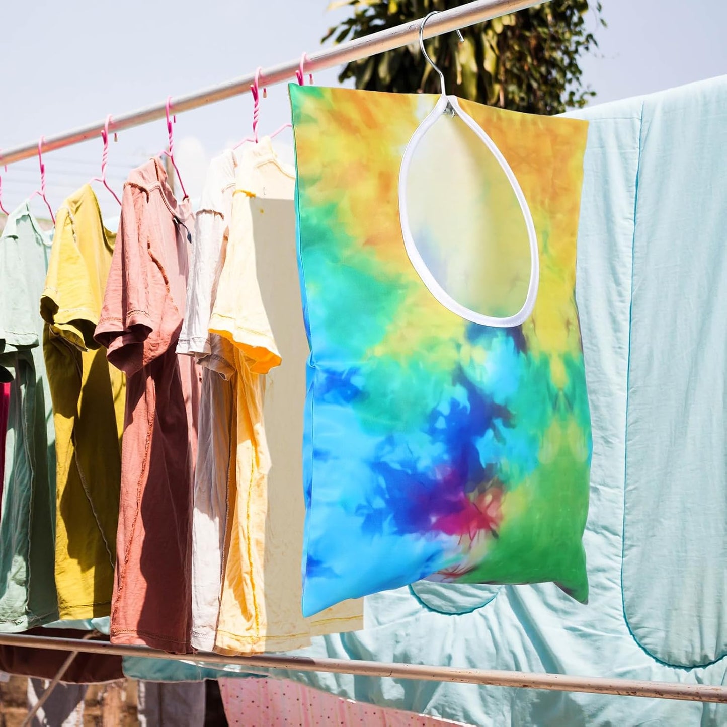 Woanger 2 Pcs Clothes Pin Bag Clothespin Holder 15 x 11 in to Hang on Line Clothes Pin Hanging Bag for Clothesline Outdoor Storage Organizer Basket with Large Opening(Bright Style)