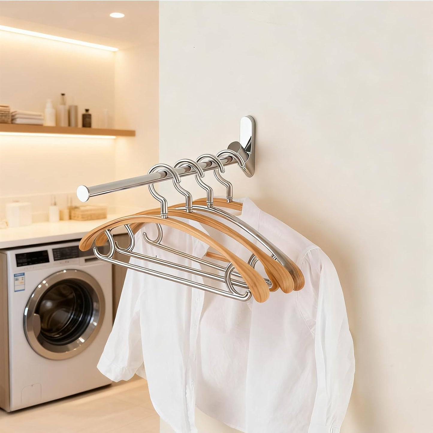 Wall Mounted Drying Rack, NEWRAIN Stainless Steel Folding Laundry Hanging Rack, Chrome Swivel Space Saving Clothes Hanger Rack for Bedroom Bathroom Laundry