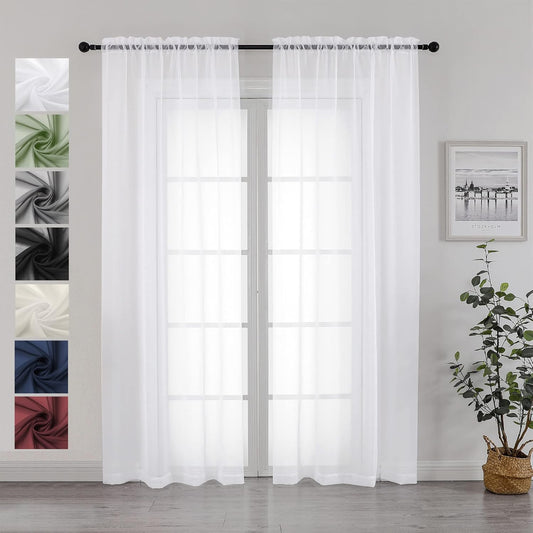 Chyhomenyc White Sheer Curtains 84 Inches Long 2 Panels Set - Light Filtering White Curtains for Living Room, Soft Gentle Voile Rod Pocket Bedroom Window Drapes, 42Wx84L Inch, 2PCS