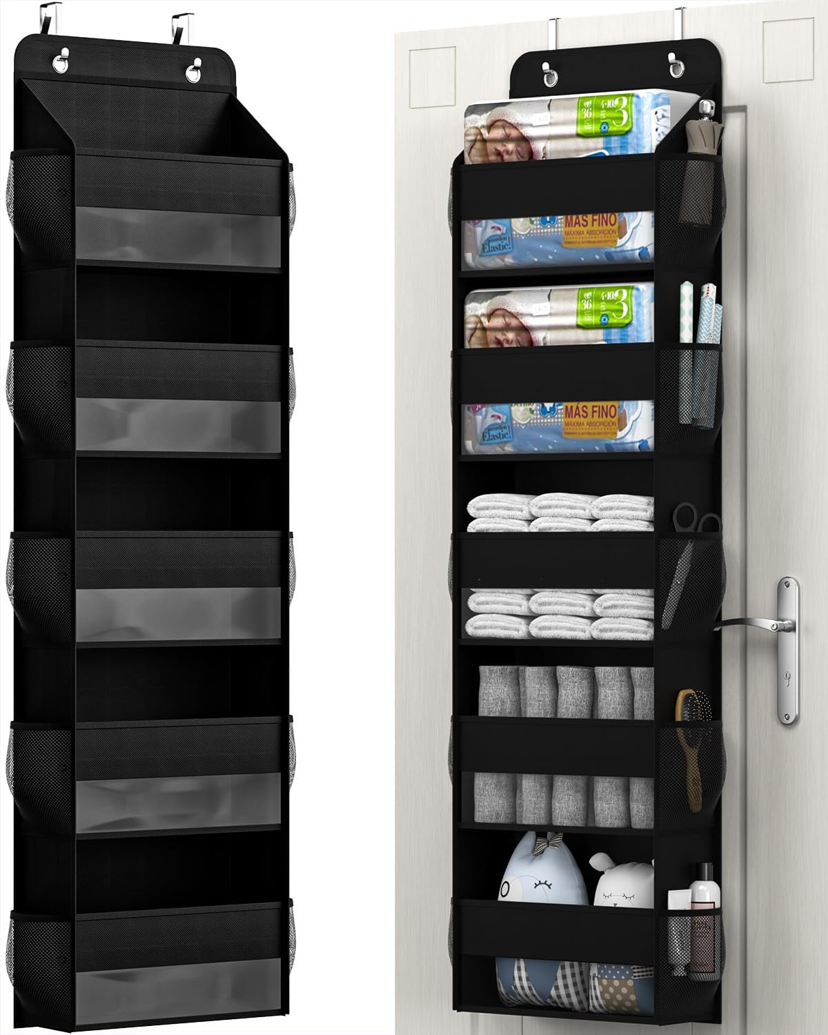 Over The Door Storage Organizer, RV Bathroom Organizer, Over The Door Organizer Camper Storage and Organization, 5 Shelf Hanging Over Door Organizer for Camper, Bathroom, Bedroom, Closet-Black