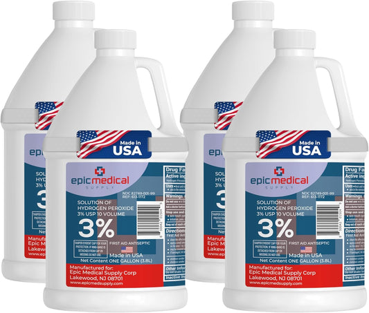 3% Hydrogen Peroxide - First Aid Antiseptic & Multipurpose Cleaner - Topical Wash for Cuts, Scrapes and Minor Cuts - H2O2 Hydrogen Peroxide 3 Percent USP Solution (4 Gallon)