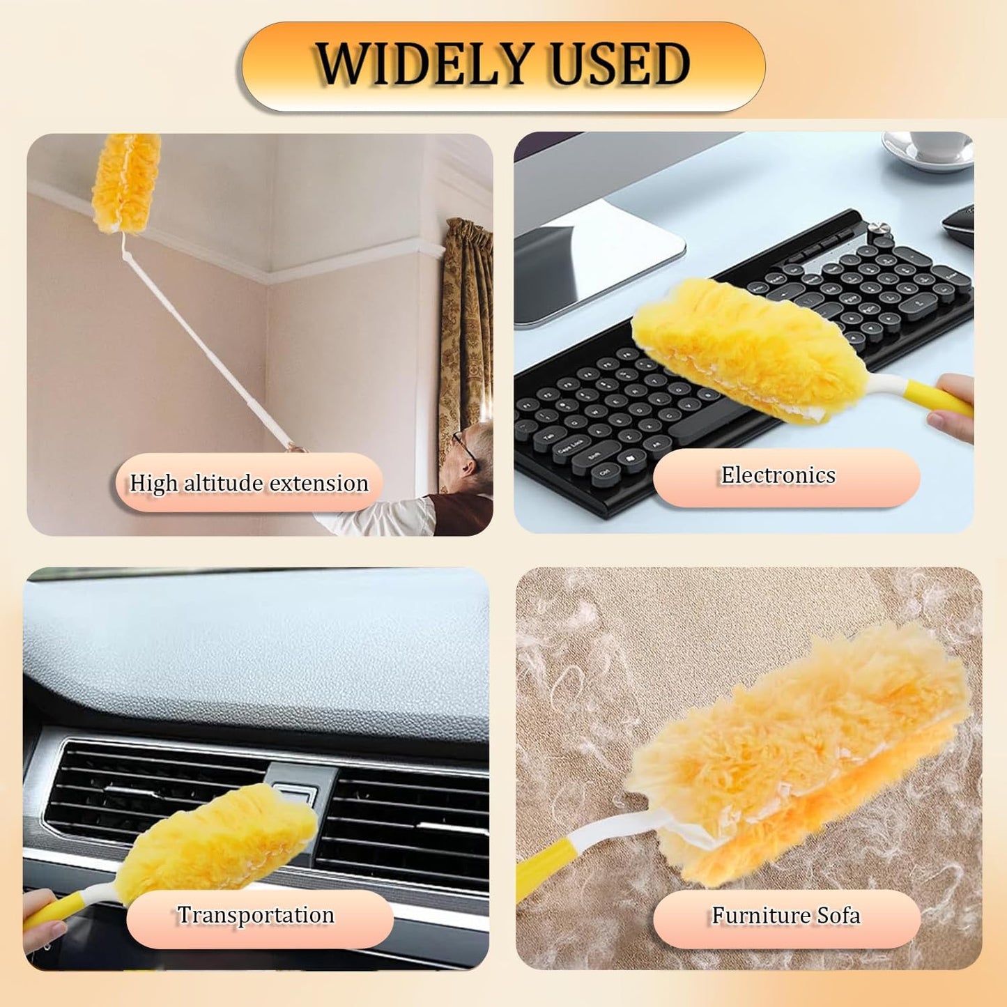 Duster Refills Compatible with Swiffer Duster, 360 Heavy Duty Multi Surface Duster Replacement with 1 Short Handle and 3FT Extenda Handle for Cleaning Furniture, Blind, Ceiling Fans(yellow-360-20pack)