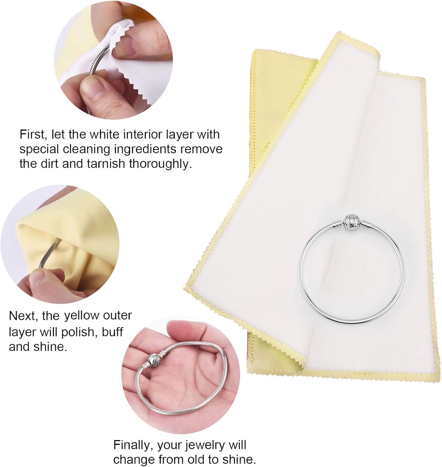 SEVENWELL Silver Polishing Cloth, Jewelry Cleaner Cloth for Sterling Silver Jewelry, Gold, Platinum, Silverware, Diamonds, Gemstones, Coins (Yellow)