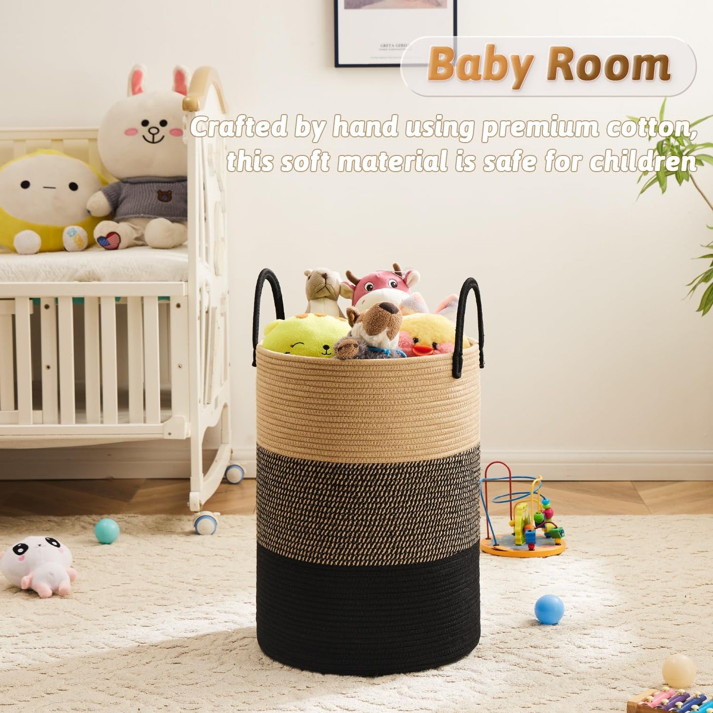 Laundry Basket,Woven Cotton Rope Laundry Hamper,100L for Decorative Storage of Dirty Clothes,Toys and Blankets in Bathroom,Bedroom and Living Room