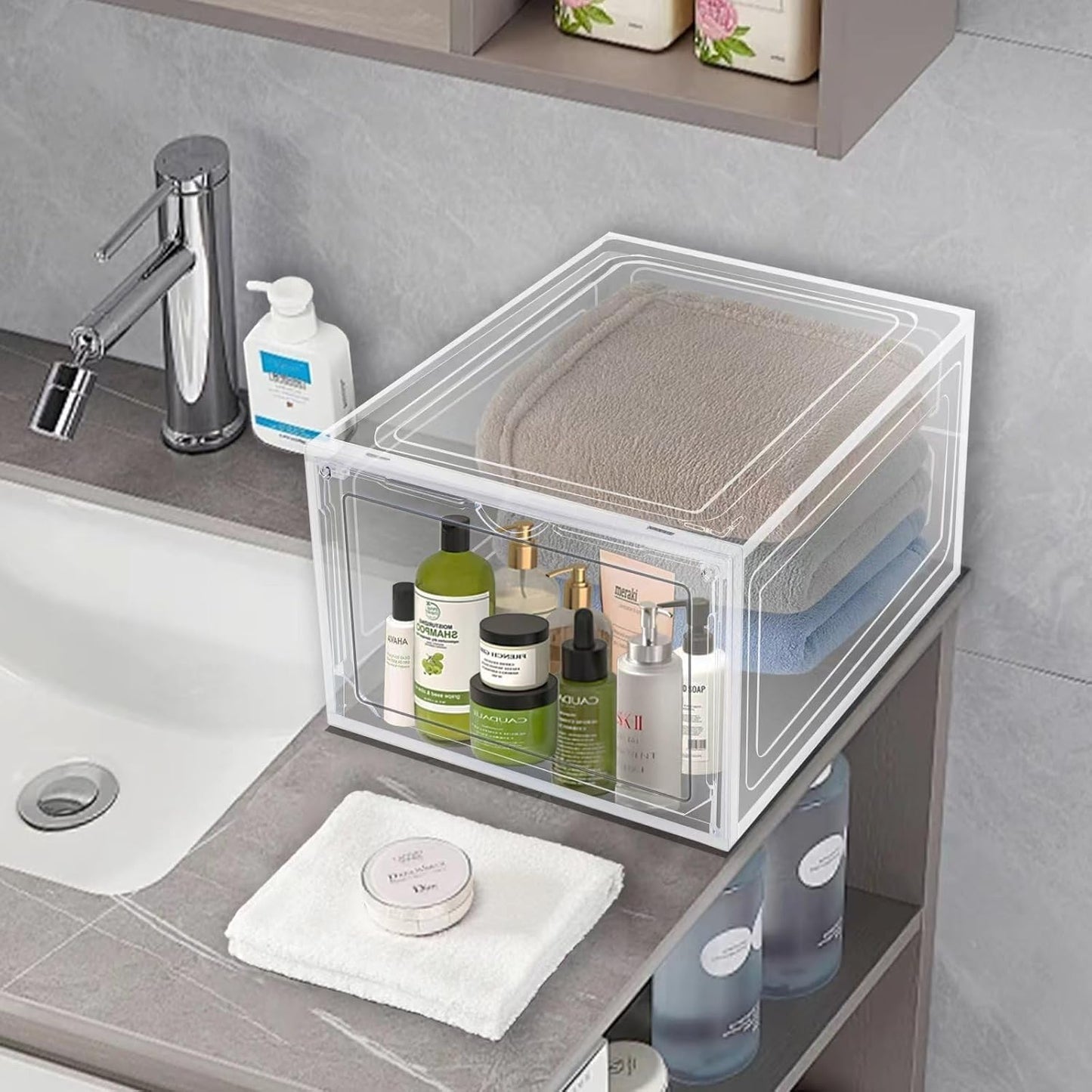 8 Pack Shoes Box Display Case Thicken Shoe Organizer Stackable Boxes for Closet Space-Saving Shoe Rack, Size 13, Black