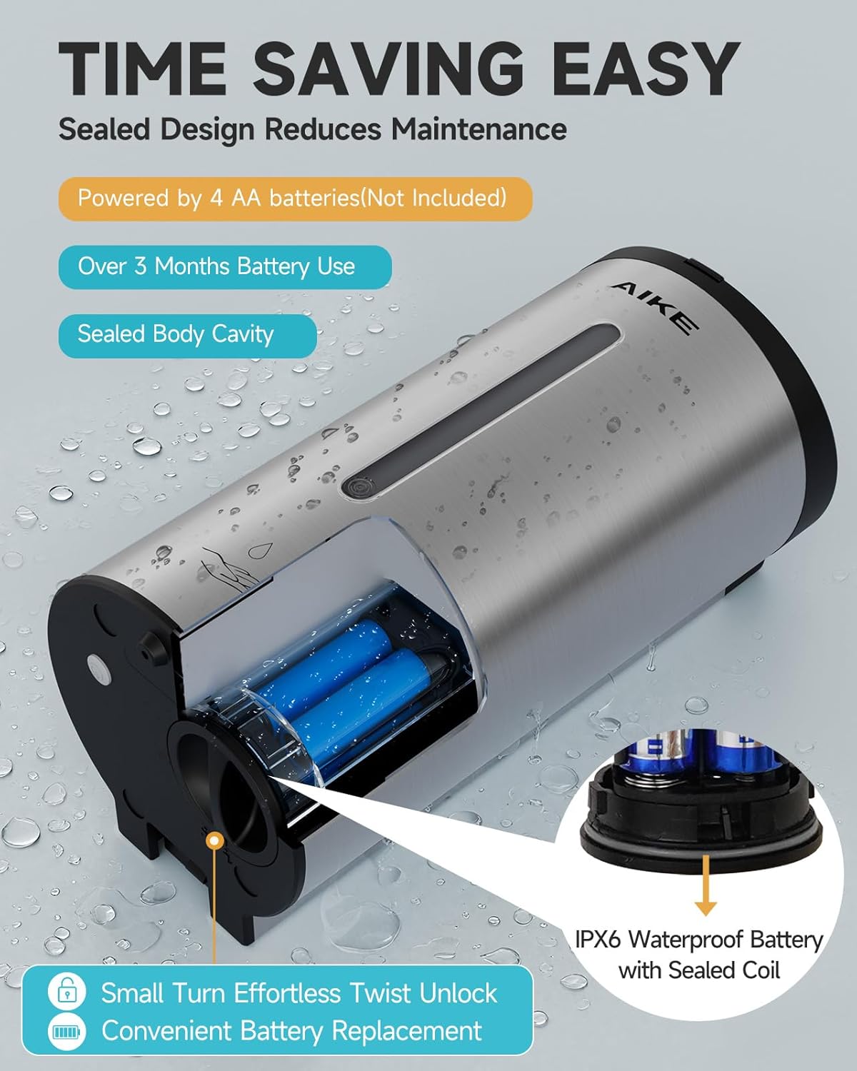 AIKE Automatic Wall Mount Liquid Soap Dispenser, Commercial Stainless Steel with 25oz Large Capacity Save Time Effort and Cost,Model AK1205(Brushed)