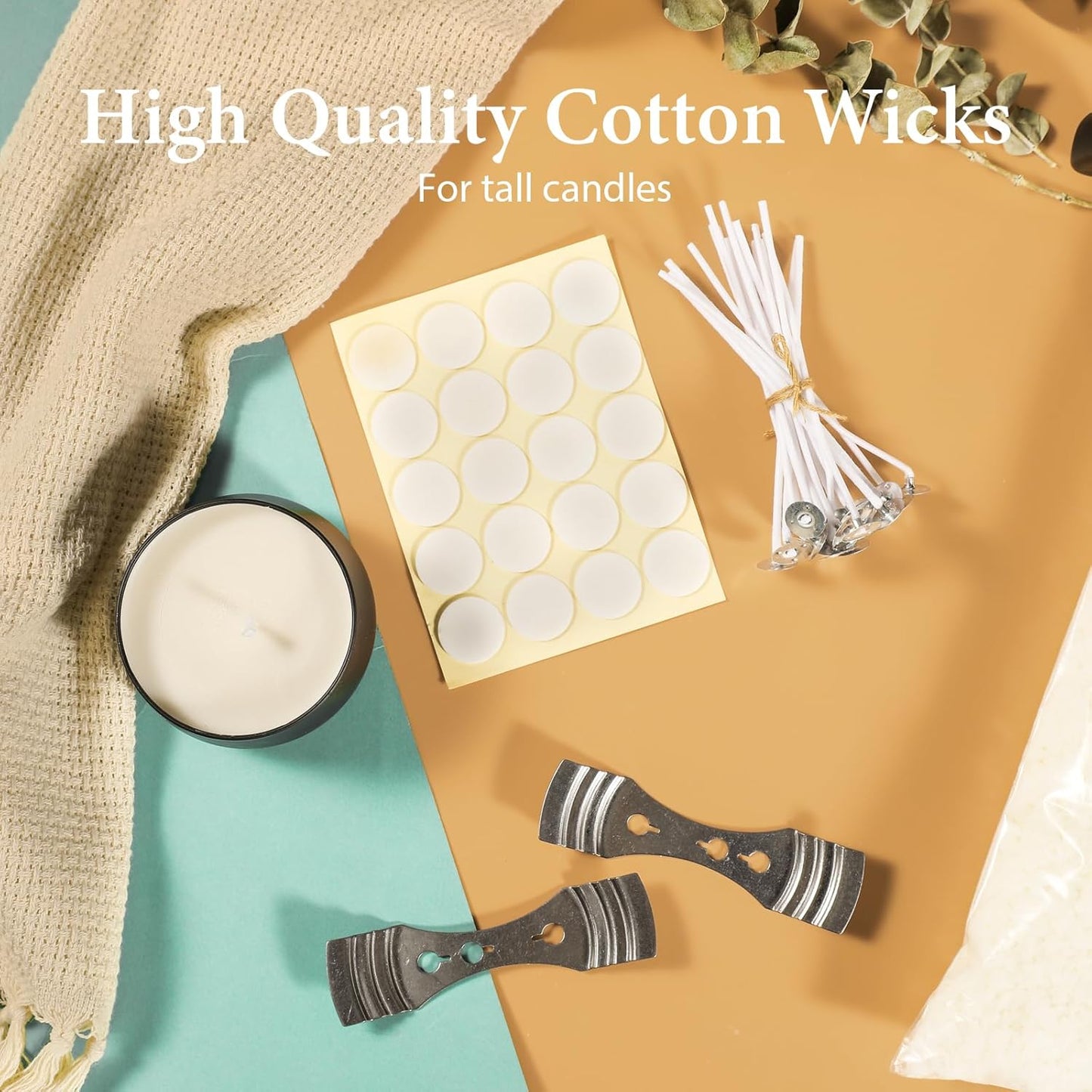 SAEUYVB Soy Candle Wax for Candle Making - Natural Soy Wax Flakes 5 lbs Bag, 20 Cotton Candle Wicks, 20 Wick Stickers & 2 Centering Devices