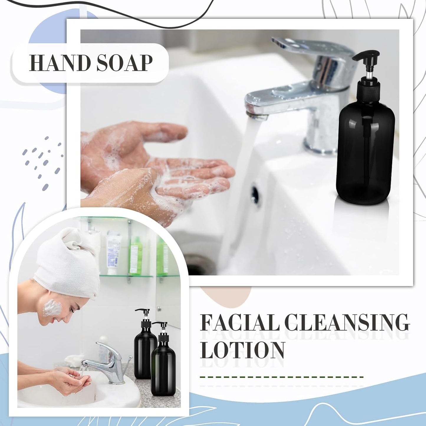 Tessco for you 12 Pack Black Soap Dispenser Empty Plastic Pump Bottles Dispenser Refillable Shampoo Container for Hand Sanitizer Soap Lotion Body Wash Conditioner Bathroom Kitchen Travel(16.9 oz)