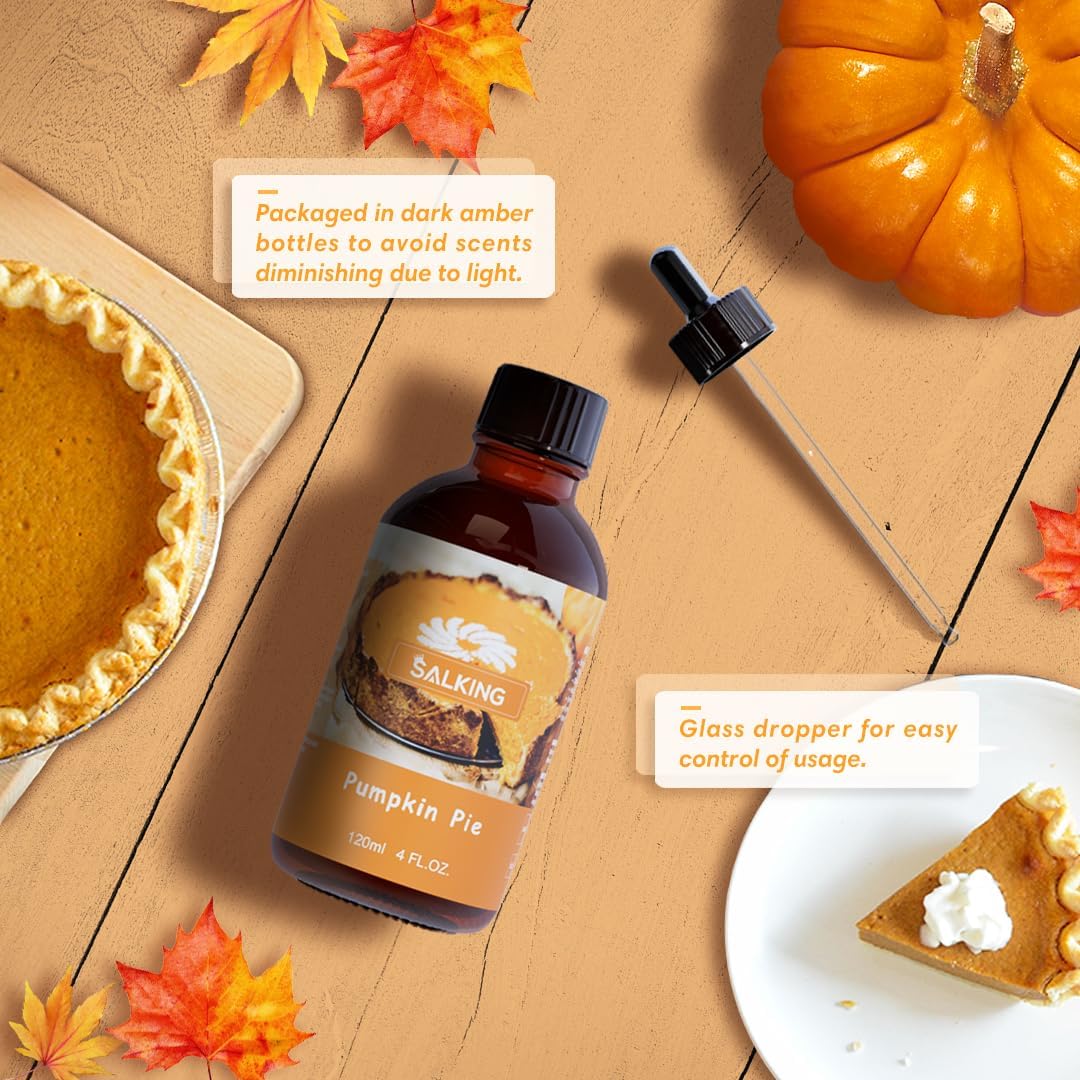 SALKING Pumpkin Pie Fragrance Oil, 120ml (4 Fl Oz) Premium Essential Oils for Diffuser, Candle Scents for Candle Making, Soap Making Supplies, Autumn Scented Diffuser Oil, Halloween Thanksgiving Gift