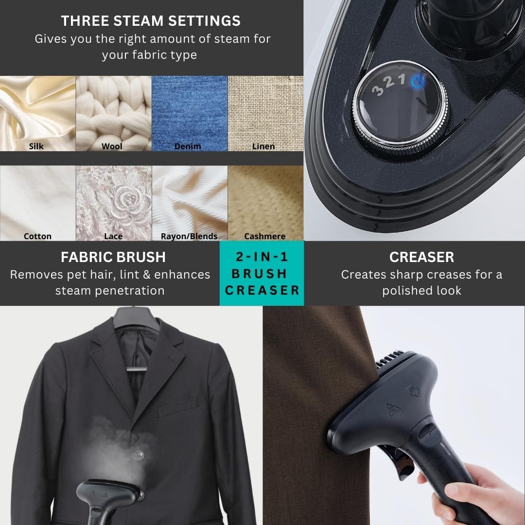 True & Tidy Heavy Duty Commercial Full Size Standing Garment Steamer for Clothes with Extra Large 2.9L (98 oz) Water Tank for 90+ mins of Steam Time, 1800 watts of Powerful Steam, 3 Settings, White