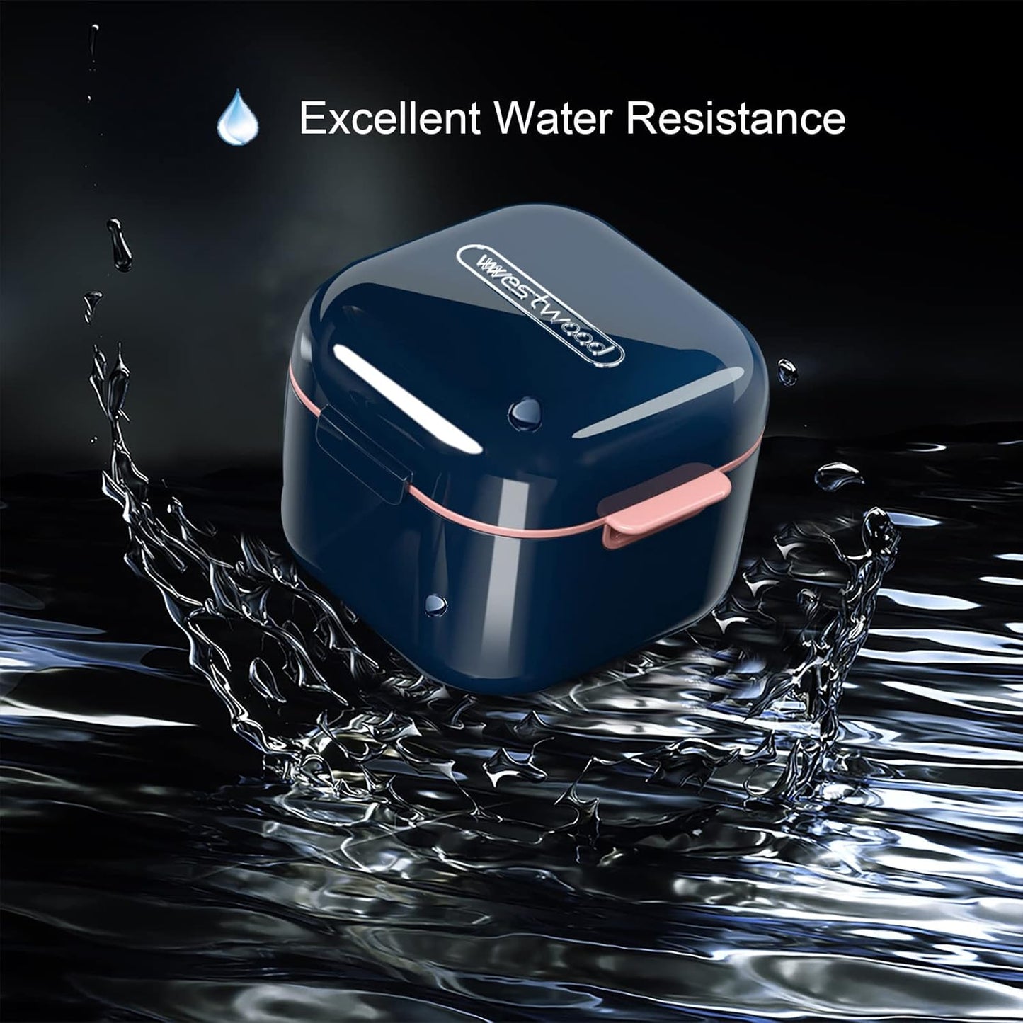 Denture Cup，Retainer Case,Cute Night Mouth Guard Box Holder, Storage Soak Container with Strainer basket for Travel Cleaning (Blue)