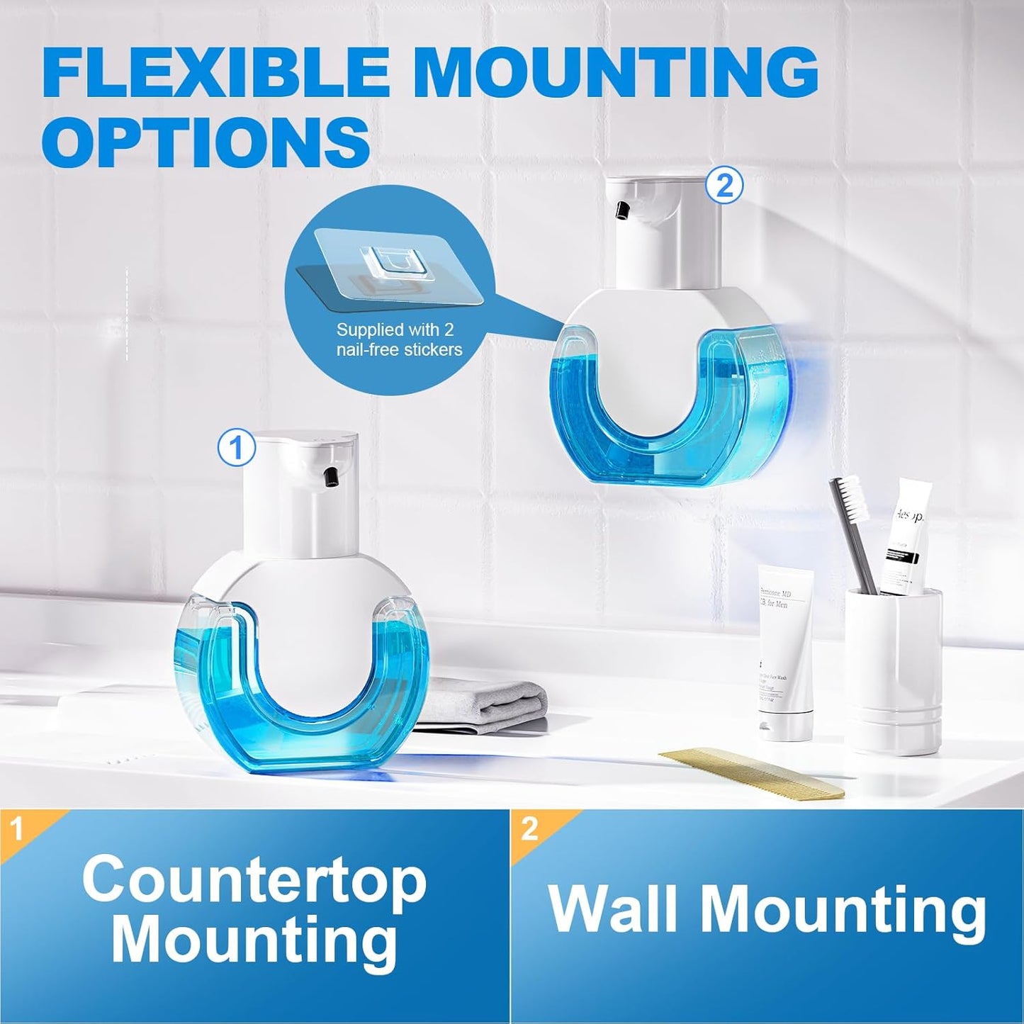 Automatic Foaming Soap Dispenser 15oz/420ml Foaming Hand Sanitizer Touchless Wall Mount with 4levels Adjustable Free Touch Electric Soap Dispenser Rechargeable with Sensor