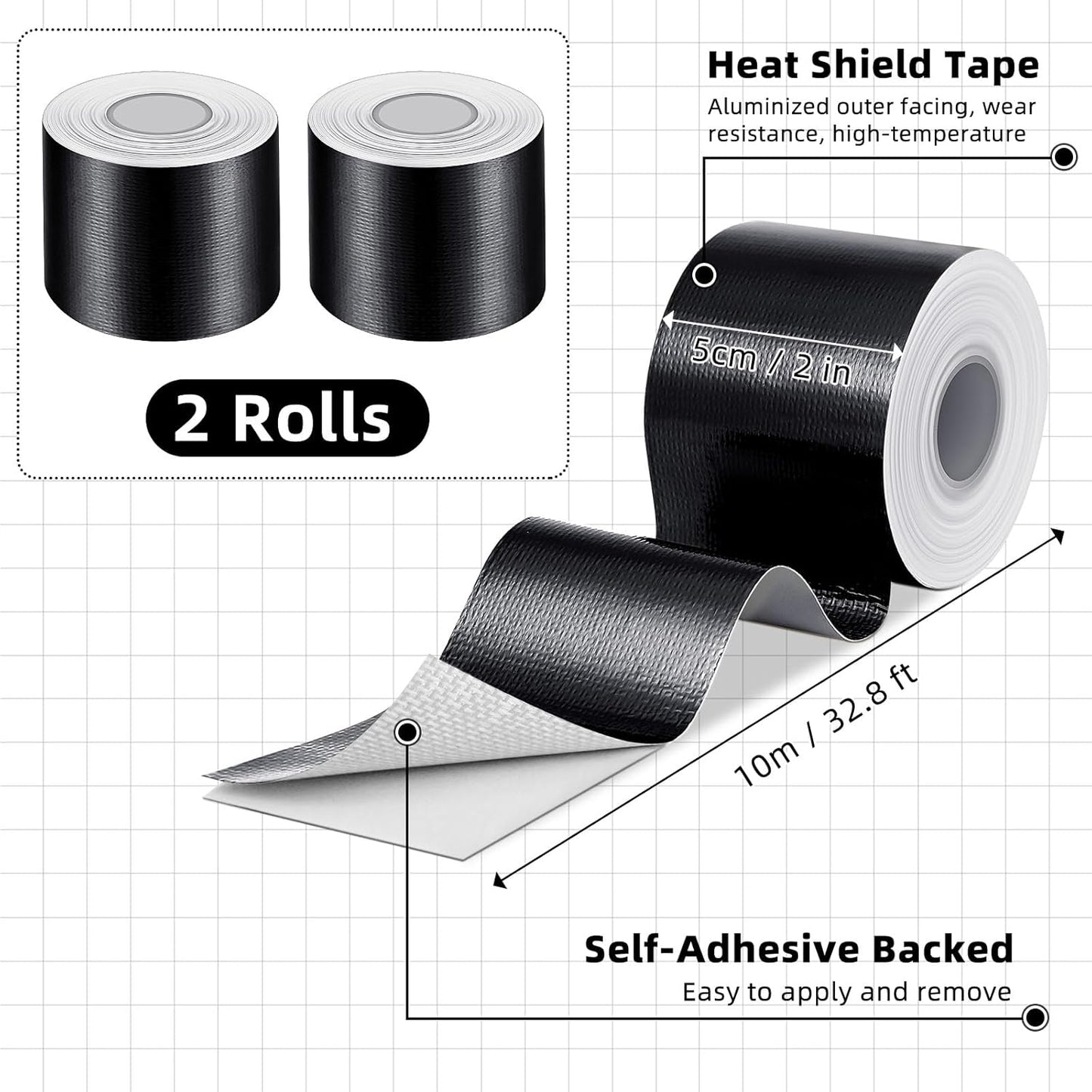 Zonon 2 Rolls Aluminum Foil Tape Heat Shield Tape Barrier Adhesive Reflective Fiberglass Thermal Insulation Reflective Material High Temp Protection(Black,2 Inch X 32.8 ft)